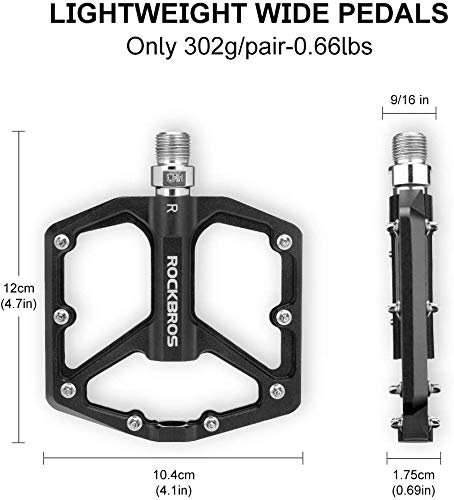 ROCKBROS Pedales de Bicicleta de Aleación de Aluminio Plataforma Antideslizante para MTB Carretera Ciclismo 9/16