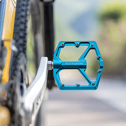 ROCKBROS Pedales de Bicicleta de Aleación de Aluminio Plataforma Antideslizante para MTB Carretera Ciclismo 9/16 (Azul)