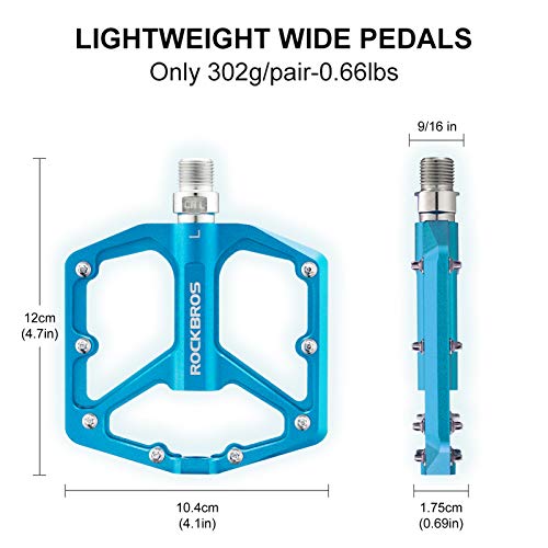 ROCKBROS Pedales de Bicicleta de Aleación de Aluminio Plataforma Antideslizante para MTB Carretera Ciclismo 9/16 (Azul)