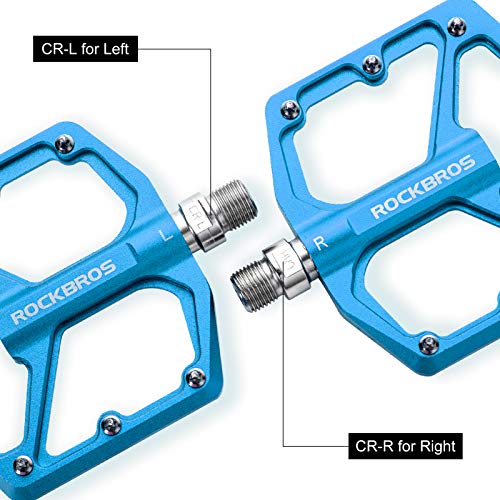 ROCKBROS Pedales de Bicicleta de Aleación de Aluminio Plataforma Antideslizante para MTB Carretera Ciclismo 9/16 (Azul)