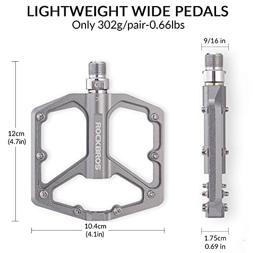 ROCKBROS Pedales de Bicicleta de Aleación de Aluminio Plataforma Antideslizante para MTB Carretera Ciclismo 9/16 (Titanio)