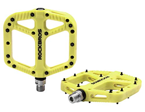 ROCKBROS Pedales de Nylon para Bicicleta MTB Montaña Plataforma Rodamiento Sellado Antideslizantes Amarillo