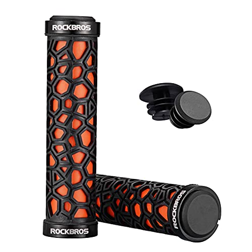 ROCKBROS Puños de Bicicleta Manillar con Doble Bloqueo Antideslizante Ultraligero Suave de Goma para MTB Bici de Carretera 2,22 cm