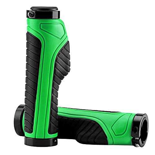 ROCKBROS Puños de Manillar para Bicicleta de Goma Bloqueo Doble Antideslizante Ergonómicos Anti Golpes para Bicis MTB Bicicleta de Carretera Bicicleta Plegable 2,22 cm (Verde)