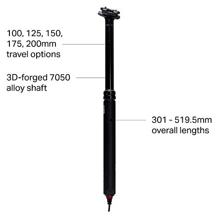 RockShox Reverb Stealth-1X - Tija de sillín telescópica C1 (34 x 100 x 2000 mm, Incluye Kit con Borde de purgado, Discreto y Montura X), Color Negro