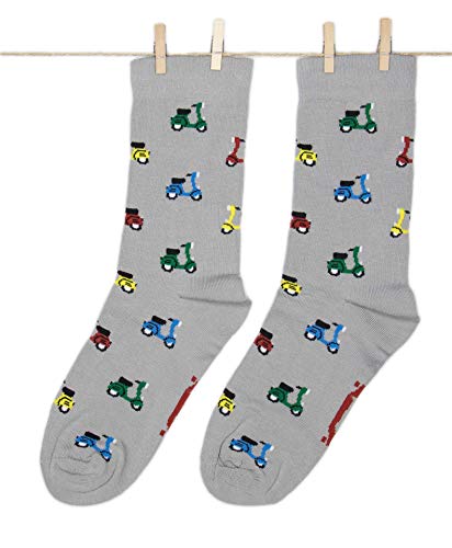 Roits Calcetines Vespa Gris Hombre y Mujer - Calcetines de Dibujos Originales Divertidos Estampados de Colores (36-40)