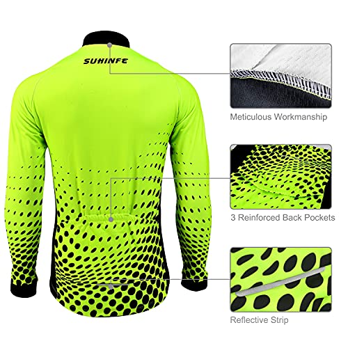 Ropa Ciclismo Invierno Hombre, Maillot Ciclismo Polar Térmico de Manga Larga y Pantalones Largos de Ciclismo Acolchados con Gel de Alta Densidad para Bicicleta de Carretera y MTB, Verde, M