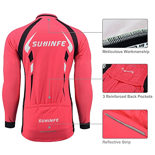 Ropa Ciclismo Invierno Mujer, Maillot Ciclismo Polar Térmico de Manga Larga y Pantalones Largos de Ciclismo Acolchados con Gel de Alta Densidad para Bicicleta de Carretera y MTB, Rojo, S