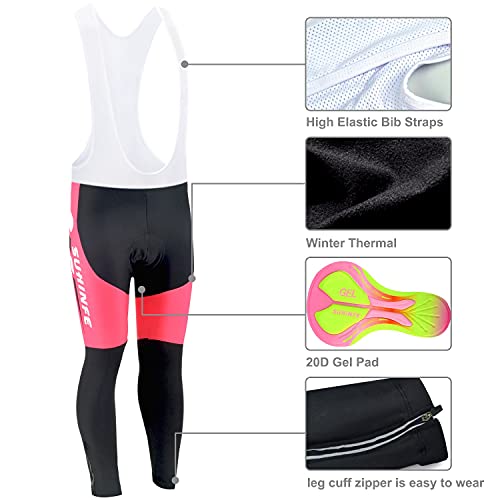 Ropa Ciclismo Invierno Mujer, Maillot Ciclismo Polar Térmico de Manga Larga y Pantalones Largos de Ciclismo Acolchados con Gel de Alta Densidad para Bicicleta de Carretera y MTB, Rojo, S