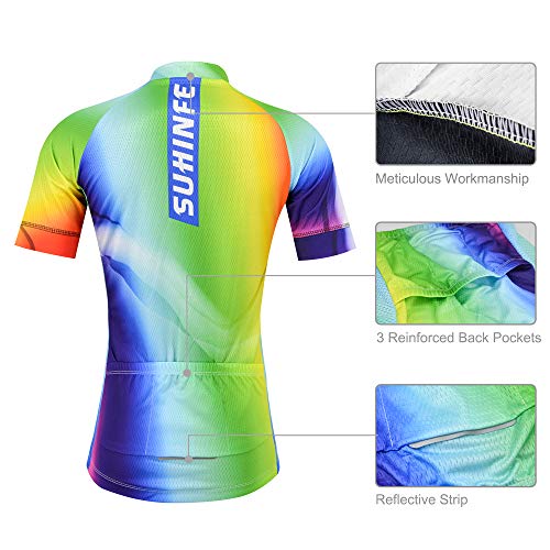 Ropa Ciclismo Mujer Verano, Maillot Ciclismo y culotescon Tira Reflectante y Bolsillos Traseros para MTB, Fluorescente, L