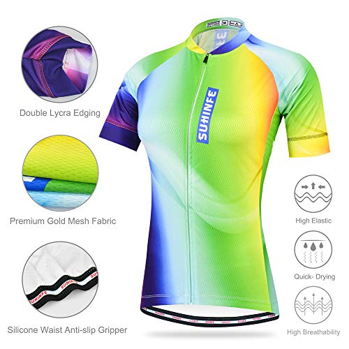 Ropa Ciclismo Mujer Verano, Maillot Ciclismo y culotescon Tira Reflectante y Bolsillos Traseros para MTB, Fluorescente, M