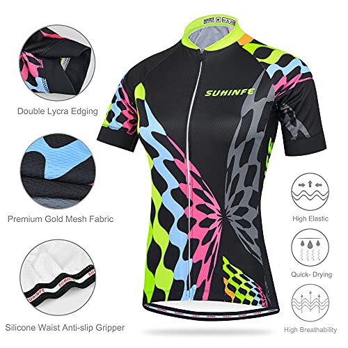 Ropa Ciclismo Mujer Verano, Maillot Ciclismo y culotescon Tira Reflectante y Bolsillos Traseros para MTB, Negro, L