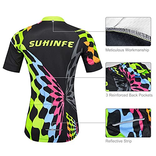 Ropa Ciclismo Mujer Verano, Maillot Ciclismo y culotescon Tira Reflectante y Bolsillos Traseros para MTB, Negro, L