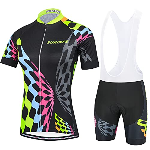 Ropa Ciclismo Mujer Verano, Maillot Ciclismo y culotescon Tira Reflectante y Bolsillos Traseros para MTB, Negro, L