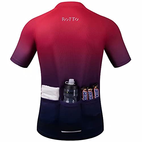 ROTTO Maillot Ciclismo Hombre Camiseta Ciclismo Manga Corta Ropa Ciclista para Bicicleta de montaña con Bolsillo