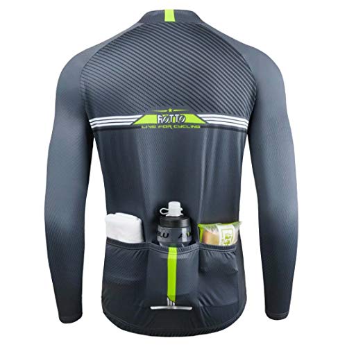 ROTTO Maillot Ciclismo Hombre Camiseta Ciclismo Manga Larga con Bolsillo