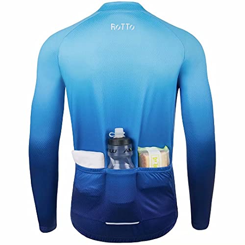 ROTTO Maillot Ciclismo Hombre Camiseta Ciclismo Manga Larga con Bolsillo Serie de degradados