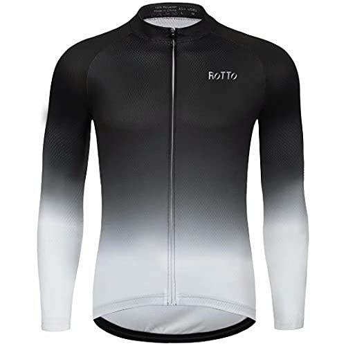 ROTTO Maillot Ciclismo Hombre Camiseta Ciclismo Manga Larga con Bolsillo Serie de degradados