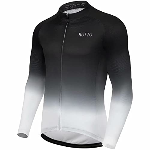 ROTTO Maillot Ciclismo Hombre Camiseta Ciclismo Manga Larga con Bolsillo Serie de degradados