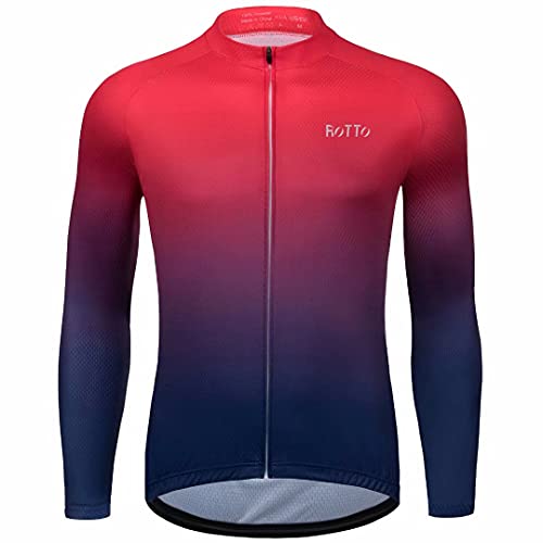 ROTTO Maillot Ciclismo Hombre Camiseta Ciclismo Manga Larga con Bolsillo Serie de degradados