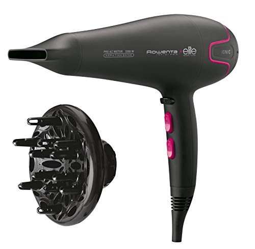 Rowenta Infini Pro Elite CV8722 - Secador de pelo profesional, motor profesional AC 2200W, función Ionic, boquilla concentradora de 8 mm y difusor, 2 velocidades y 3 temperaturas, botón de aire frío