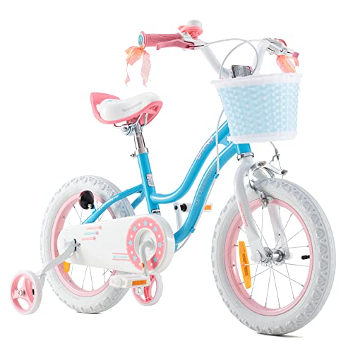 RoyalBaby Bicicleta de Niño niña Stargirl Ruedas auxiliares Bicicletas Infantiles Bicicleta para niños 18 Pulgadas Azul