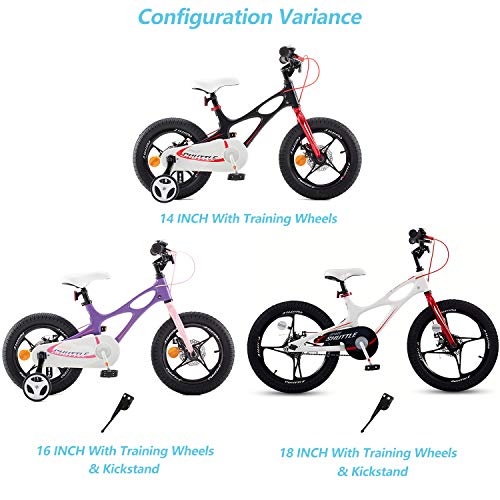 RoyalBaby Bicicleta Infantil para niños y niñas Bicicletas Infantiles Space Shuttle Ruedas auxiliares Bicicleta para niños Magnesio Bicicleta de Niño 16 Pulgadas Blanco