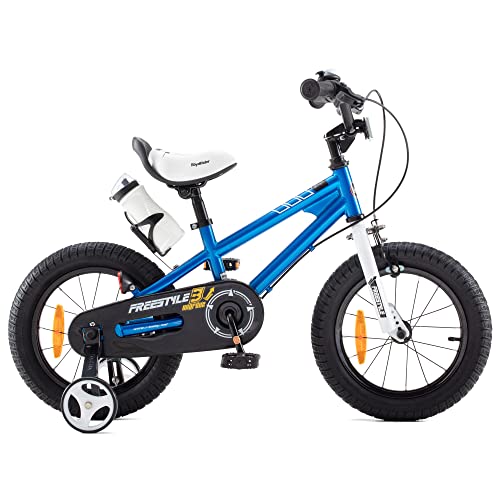 RoyalBaby Bicicletas Infantiles niña niño Freestyle BMX Ruedas auxiliares Bicicleta para niños 14 Pulgadas Azul