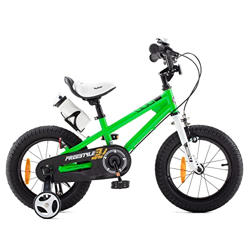 RoyalBaby Bicicletas Infantiles niña niño Freestyle BMX Ruedas auxiliares Bicicleta para niños 14 Pulgadas Verde