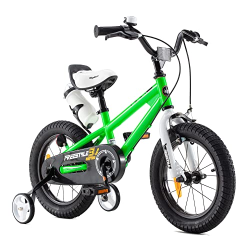 RoyalBaby Bicicletas Infantiles niña niño Freestyle BMX Ruedas auxiliares Bicicleta para niños 14 Pulgadas Verde