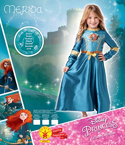 Rubies Disfraz oficial de princesa Disney Merida con lentejuelas, talla pequeña de 3 a 4 años, altura 104 cm