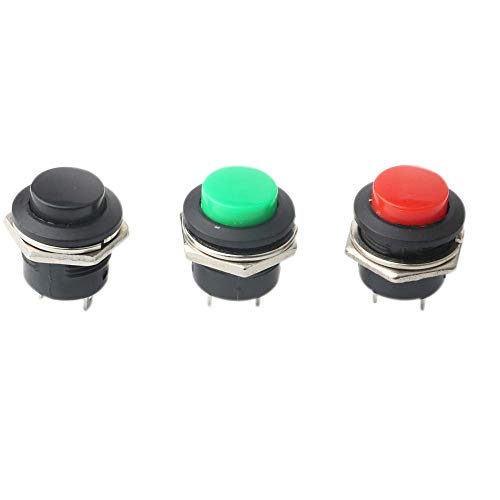 RUNCCI-YUN Interruptor de botón pulsador 24 piezas encendido/apagado momentáneo interruptor de encendido rojo verde azul amarillo blanco negro redondo capac 6 A/125 V 3 A/250 V