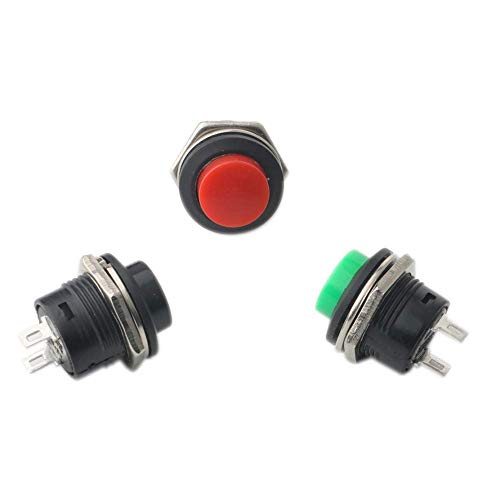 RUNCCI-YUN Interruptor de botón pulsador 24 piezas encendido/apagado momentáneo interruptor de encendido rojo verde azul amarillo blanco negro redondo capac 6 A/125 V 3 A/250 V