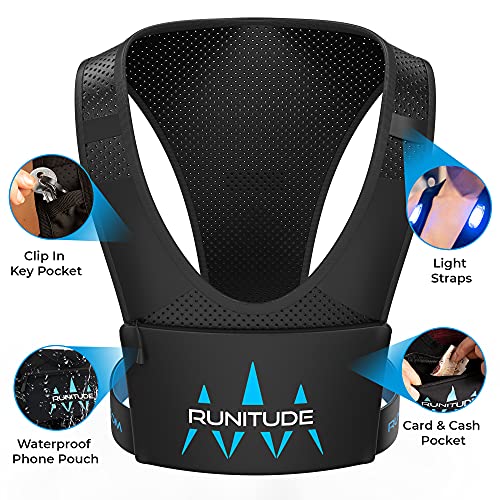 Runitude Chaleco de Running Porta Teléfono - Mochila para Móvil para Correr - Reflectante, Ligera, Bolsa Impermeable, Bolsillo para Llaves (Hombre y Mujer)