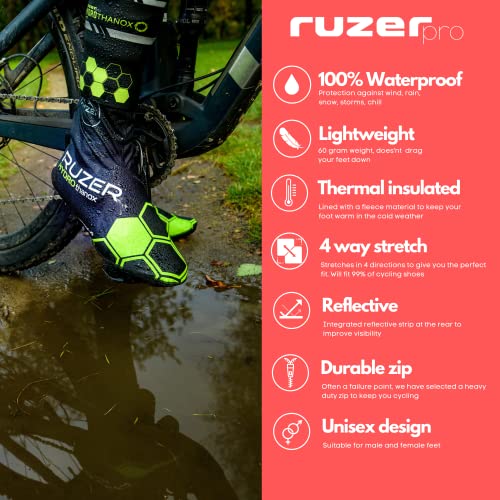 RUZER Bicicleta de Ciclismo Cubrebotas Impermeables Resistente al Viento Resistente a la Intemperie Cubre protección Reflectante Cubiertas de Neopreno Kevlar (Grande-XL: UK9/EU43 to UK12/EU47)