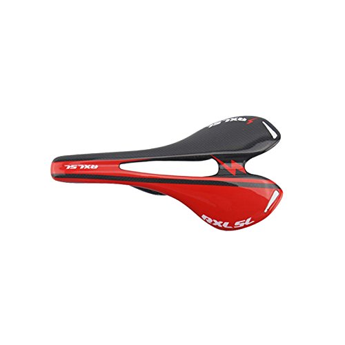 RXL SL Sillín de Carbono Bicicleta Ultraligera Amortiguador Bici Carreras Ciclismo Rojo (3K Lustroso)
