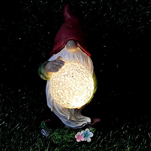 S-TROUBLE Orbe mágico de la estatuilla de la Resina de la Estatua del gnomo del jardín con la decoración al Aire Libre de Las Luces LED solares