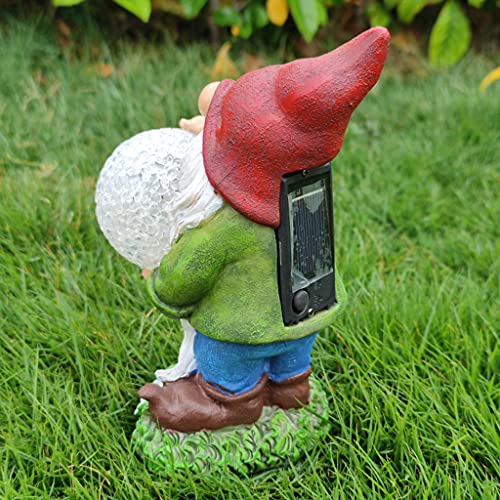 S-TROUBLE Orbe mágico de la estatuilla de la Resina de la Estatua del gnomo del jardín con la decoración al Aire Libre de Las Luces LED solares
