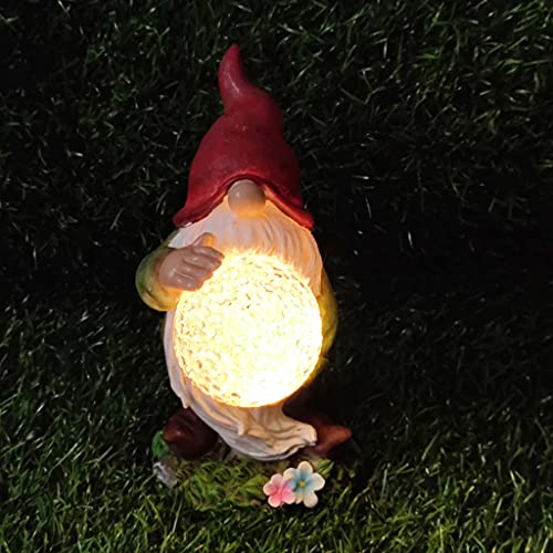S-TROUBLE Orbe mágico de la estatuilla de la Resina de la Estatua del gnomo del jardín con la decoración al Aire Libre de Las Luces LED solares