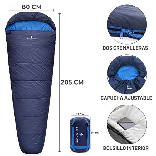 Saco de Dormir I 15 a 20°C Grado I Ultra Ligero, Impermeable I Interior y en el Exterior para el Senderismo, la Acampada y Las excursiones I Azul