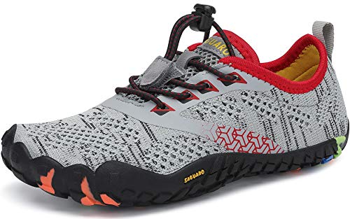 SAGUARO Barefoot Zapatillas de Trail Running Niños Niñas Minimalistas Zapatos de Deporte Antideslizantes Calzado Descalzos para Fitness Caminar Correr en Asfalto Montaña Senderismo Agua, Gris, 28 EU