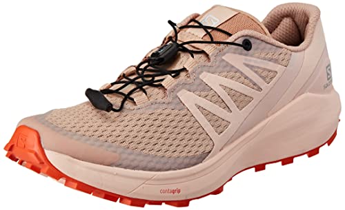 SALOMON Shoes Sense Ride 4, Zapatillas de Trail Running Mujer, Sirocco/Peachy Keen/Red Orange, 38 EU