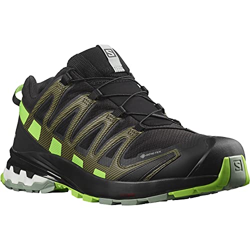 Salomon XA Pro 3D V8 Gore-Tex (impermeable) Hombre Zapatos de trail running, Negro (Black/Green Gecko/Green Milieu), 42 EU