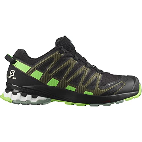 Salomon XA Pro 3D V8 Gore-Tex (impermeable) Hombre Zapatos de trail running, Negro (Black/Green Gecko/Green Milieu), 42 EU