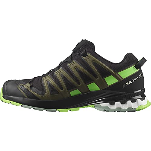 Salomon XA Pro 3D V8 Gore-Tex (impermeable) Hombre Zapatos de trail running, Negro (Black/Green Gecko/Green Milieu), 42 EU