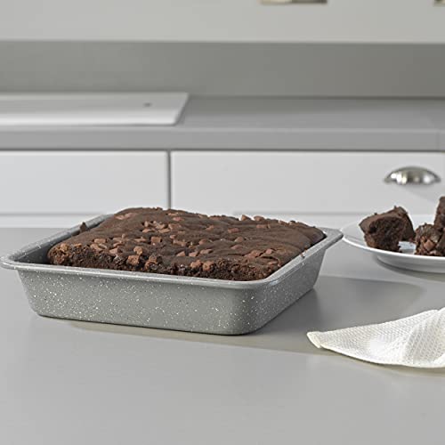 Salter Bandeja Antiadherente colección, 23 cm, Gris BW02780G Marble Collection Acero al Carbono No Stick 23cm Cuadrado Verduras y Carne Rastrada, Brownie Horneado Tin, Horno Seguro hasta 220°C