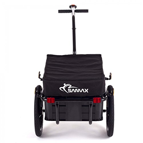 SAMAX Remolque de Bici Bicicleta Cesta extraible Rueda Neumaticos Remolque de transporte para Carga 60 kg / 70L en Negro