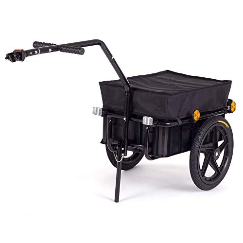 SAMAX Remolque de Bici Bicicleta Cesta extraible Rueda Neumaticos Remolque de transporte para Carga 60 kg / 70L en Negro