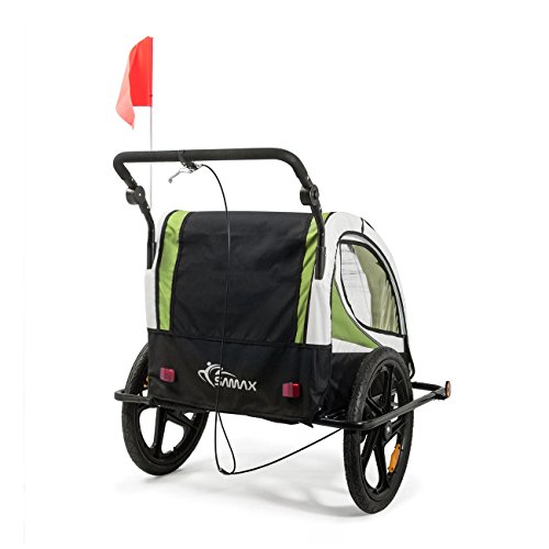 SAMAX Remolque de Bicicleta para Niños 360° girable Kit de Footing Transportín Silla Cochecito Carro Suspensíon Infantil Carro en Verde - Silver Frame