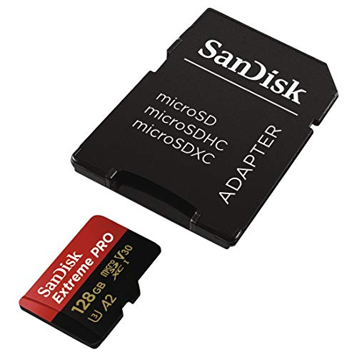 SanDisk Extreme PRO - Tarjeta de memoria microSDXC de 128 GB con adaptador SD, A2, hasta 170 MB/s, Class 10, U3 y V30